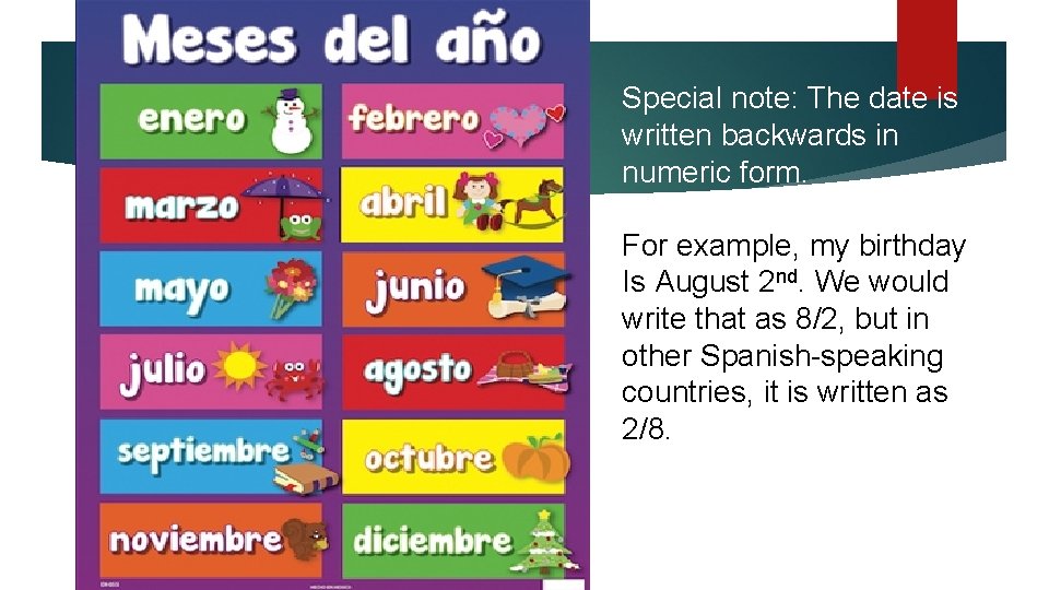 Special note: The date is written backwards in numeric form. For example, my birthday