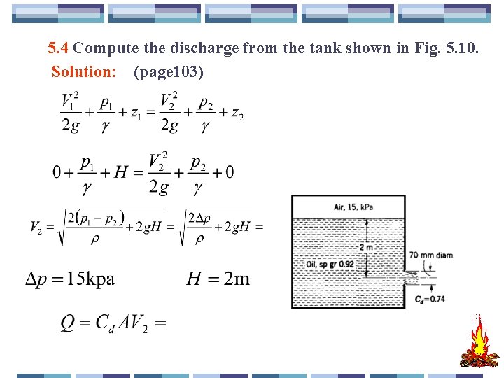 5. 4 Compute the discharge from the tank shown in Fig. 5. 10. Solution: