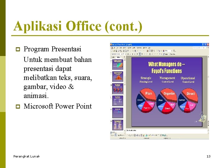 Aplikasi Office (cont. ) p p Program Presentasi Untuk membuat bahan presentasi dapat melibatkan