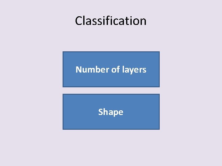 Classification Number of layers Shape 