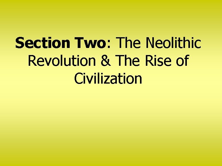 Section Two: The Neolithic Revolution & The Rise of Civilization 