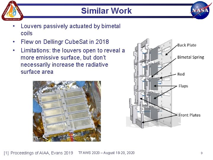 Similar Work • Louvers passively actuated by bimetal coils • Flew on Dellingr Cube. Similar Work • Louvers passively actuated by bimetal coils • Flew on Dellingr Cube.