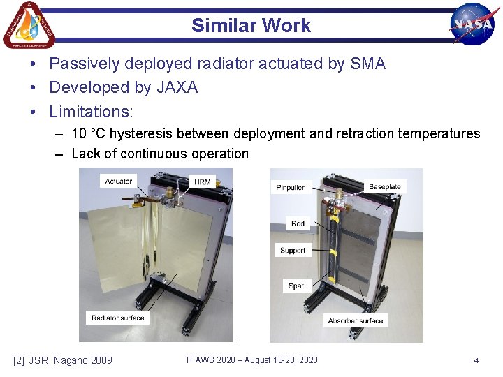 Similar Work • Passively deployed radiator actuated by SMA • Developed by JAXA • Similar Work • Passively deployed radiator actuated by SMA • Developed by JAXA •