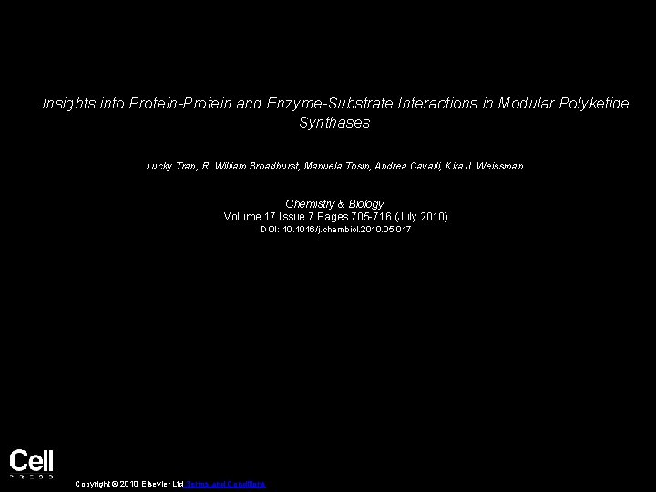 Insights into Protein-Protein and Enzyme-Substrate Interactions in Modular Polyketide Synthases Lucky Tran, R. William