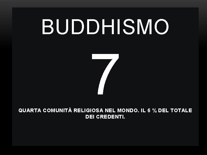 BUDDHISMO 7 QUARTA COMUNITÀ RELIGIOSA NEL MONDO. IL 6 % DEL TOTALE DEI CREDENTI.
