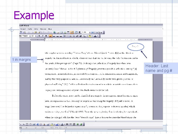 Example 1 in margins Header: Last name and pg # 