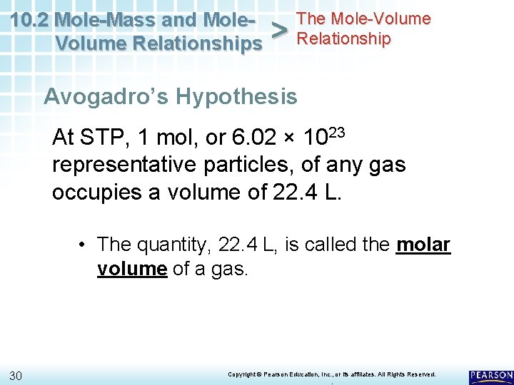 10. 2 Mole-Mass and Mole. Volume Relationships > The Mole-Volume Relationship Avogadro’s Hypothesis At