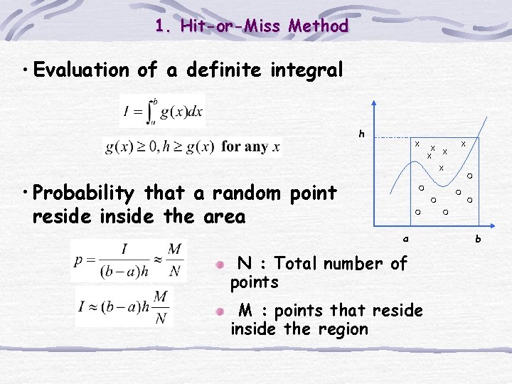1. Hit-or-Miss Method • Evaluation of a definite integral h X X X •