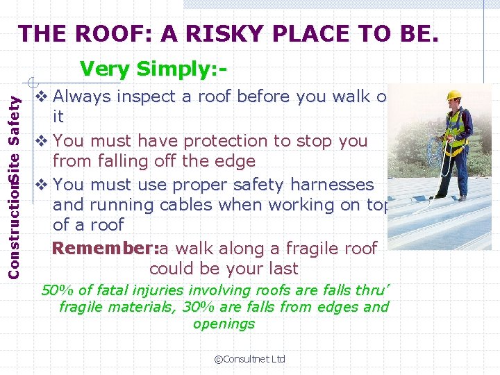 THE ROOF: A RISKY PLACE TO BE. Construction. Site Safety Very Simply: v Always