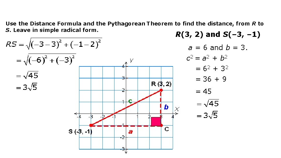 Use the Distance Formula and the Pythagorean Theorem to find the distance, from R