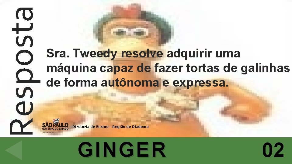 Resposta Sra. Tweedy resolve adquirir uma máquina capaz de fazer tortas de galinhas de