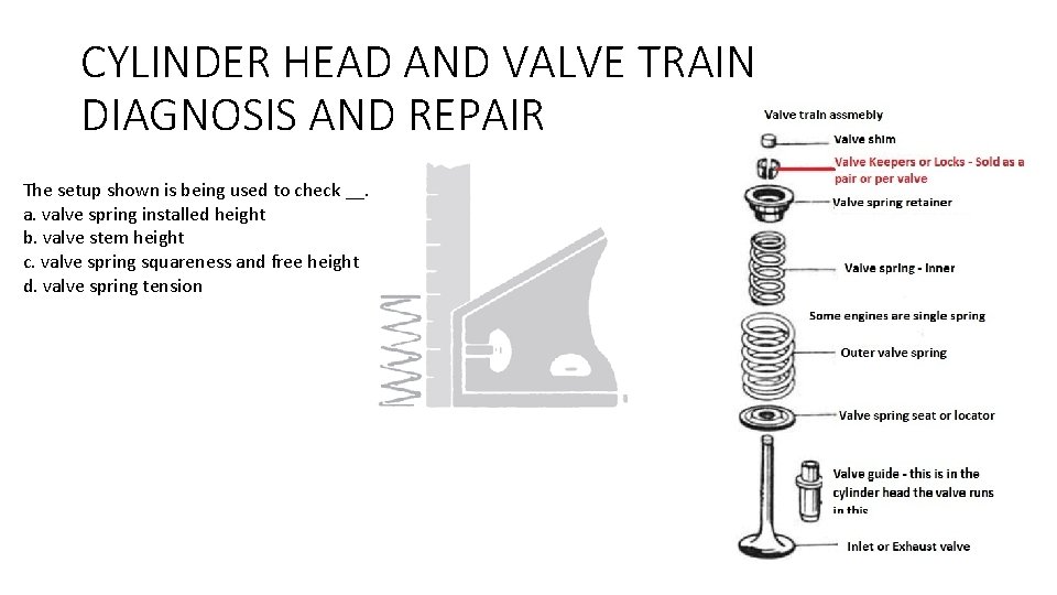 CYLINDER HEAD AND VALVE TRAIN DIAGNOSIS AND REPAIR The setup shown is being used