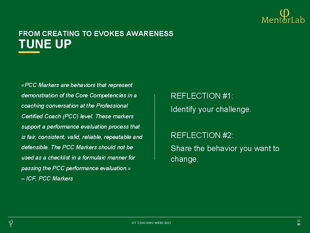 FROM CREATING TO EVOKES AWARENESS TUNE UP «PCC Markers are behaviors that represent demonstration