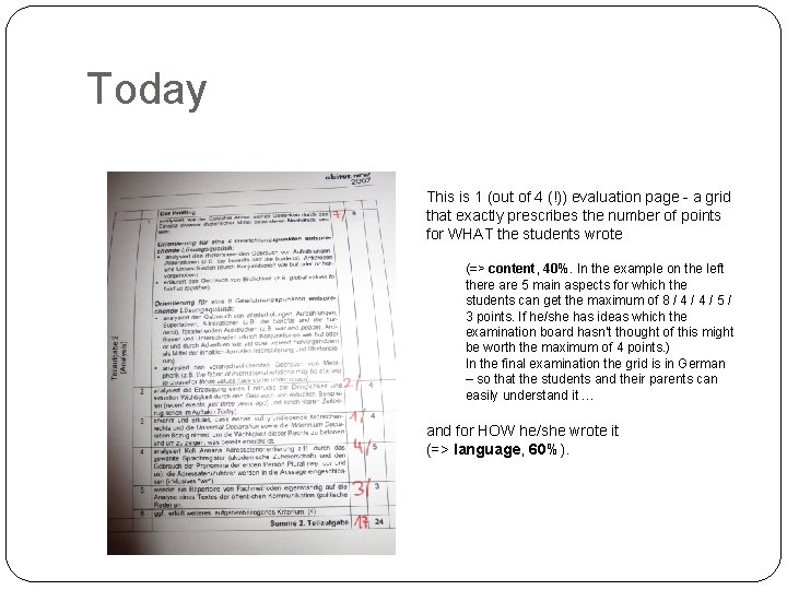 Today This is 1 (out of 4 (!)) evaluation page - a grid that