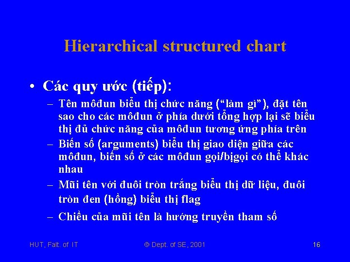 Hierarchical structured chart • Các quy ước (tiếp): – Tên môđun biểu thị chức