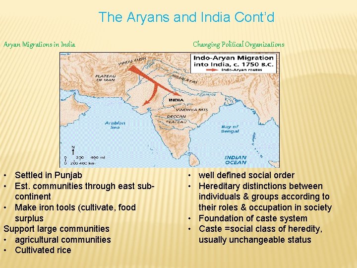 The Aryans and India Cont’d Aryan Migrations in India • Settled in Punjab •