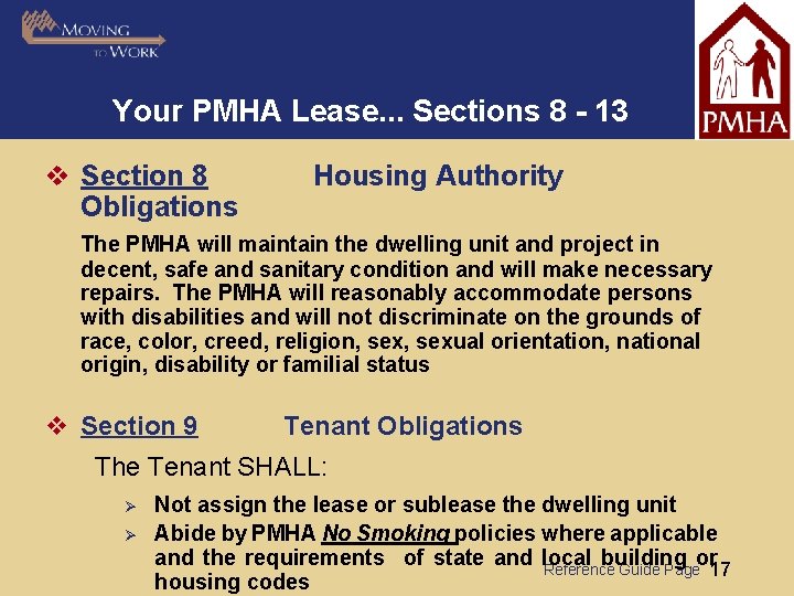 Your PMHA Lease. . . Sections 8 - 13 v Section 8 Obligations Housing