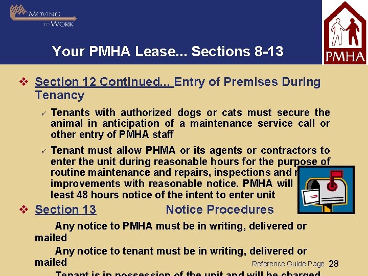 Your PMHA Lease. . . Sections 8 -13 v Section 12 Continued. . .