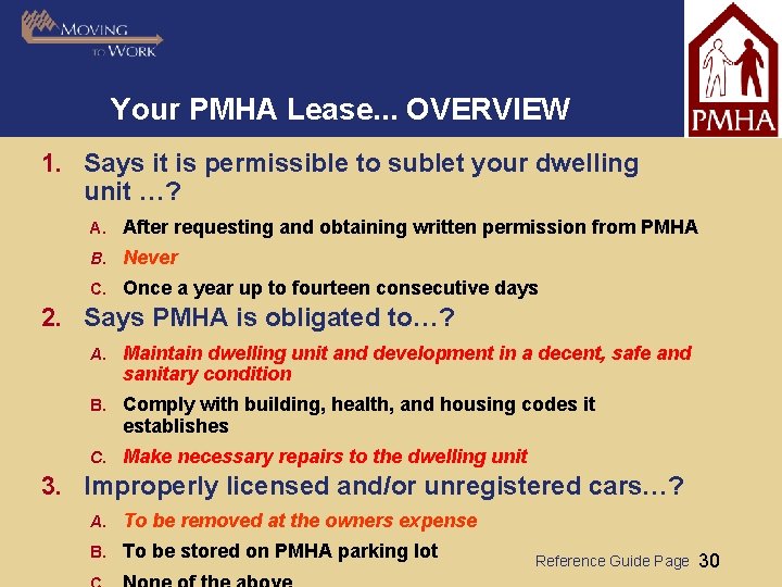 Your PMHA Lease. . . OVERVIEW 1. Says it is permissible to sublet your