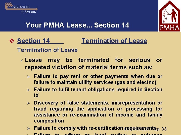 Your PMHA Lease. . . Section 14 v Section 14 Termination of Lease ü