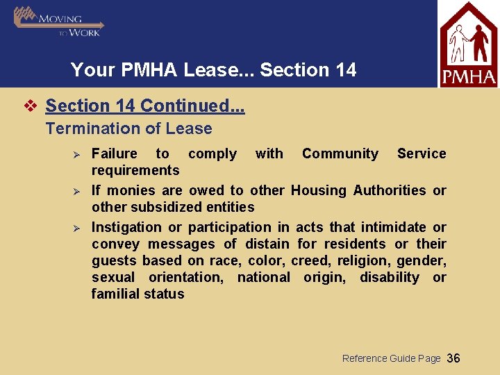 Your PMHA Lease. . . Section 14 v Section 14 Continued. . . Termination