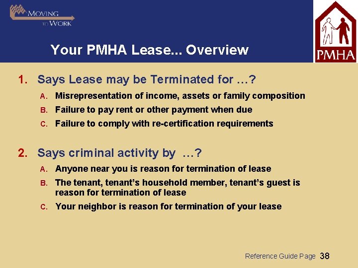 Your PMHA Lease. . . Overview 1. Says Lease may be Terminated for …?