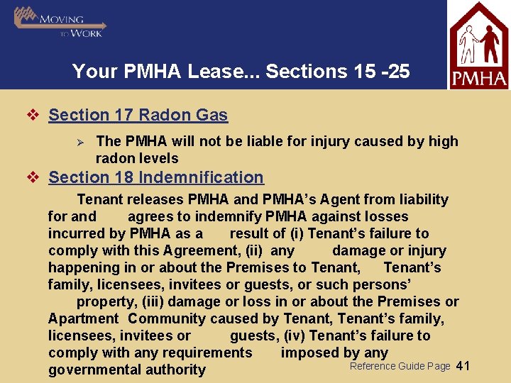 Your PMHA Lease. . . Sections 15 -25 v Section 17 Radon Gas Ø