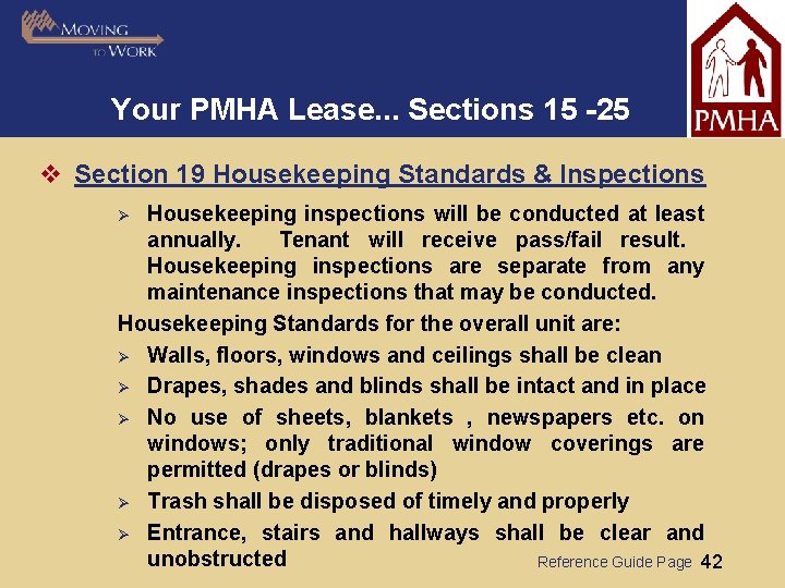 Your PMHA Lease. . . Sections 15 -25 v Section 19 Housekeeping Standards &