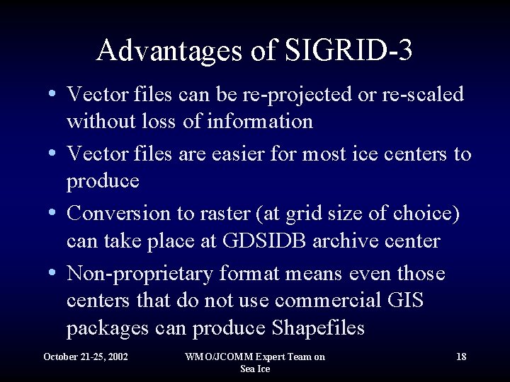 Advantages of SIGRID-3 • Vector files can be re-projected or re-scaled without loss of