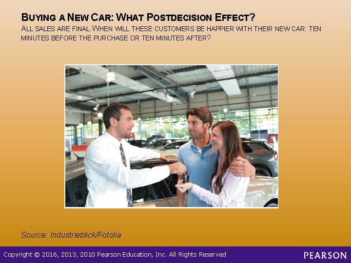 BUYING A NEW CAR: WHAT POSTDECISION EFFECT? ALL SALES ARE FINAL. WHEN WILL THESE