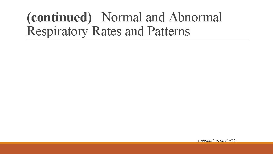 (continued) Normal and Abnormal Respiratory Rates and Patterns continued on next slide 