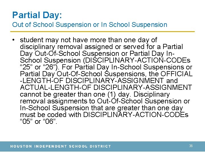 Partial Day: Out of School Suspension or In School Suspension • student may not