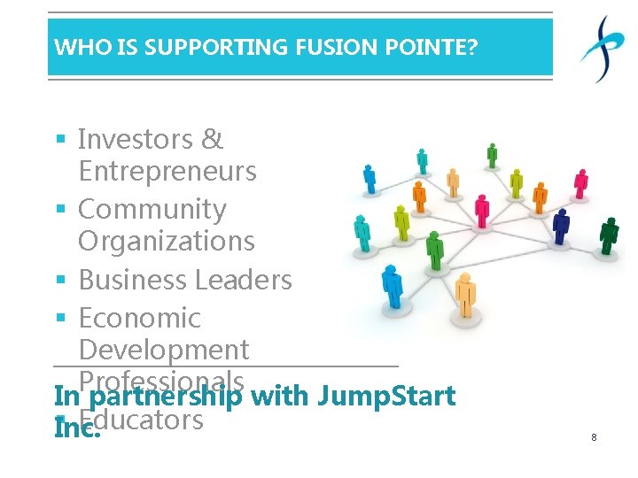 WHO IS SUPPORTING FUSION POINTE? § Investors & Entrepreneurs § Community Organizations § Business