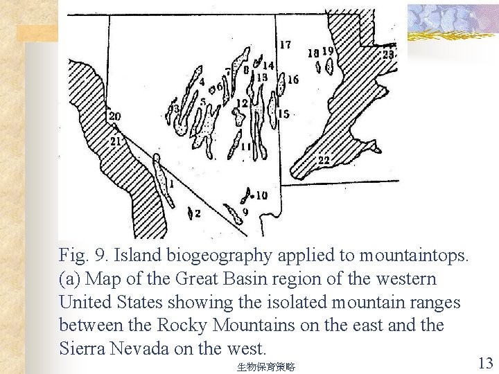 Fig. 9. Island biogeography applied to mountaintops. (a) Map of the Great Basin region