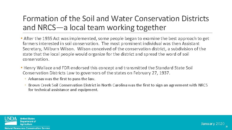 Formation of the Soil and Water Conservation Districts and NRCS—a local team working together