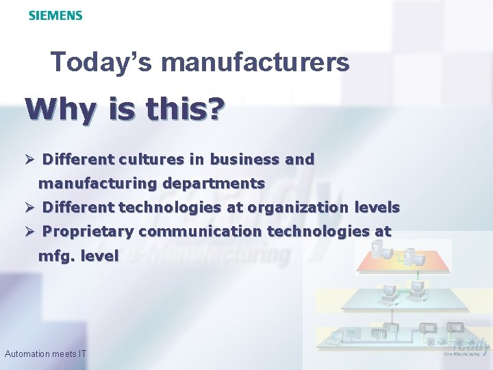 Today’s manufacturers Why is this? Ø Different cultures in business and manufacturing departments Ø