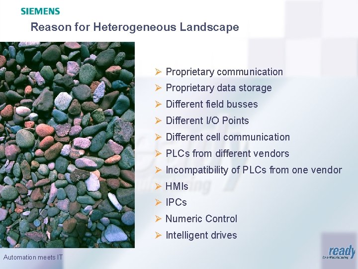 Reason for Heterogeneous Landscape Ø Proprietary communication Ø Proprietary data storage Ø Different field