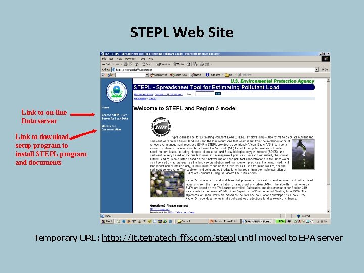 STEPL Web Site Link to on-line Data server Link to download setup program to