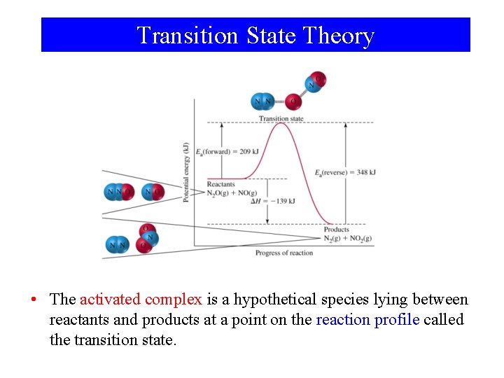 Transition State Theory • The activated complex is a hypothetical species lying between reactants