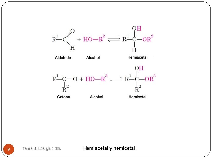 9 tema 3. Los glúcidos Hemiacetal y hemicetal 