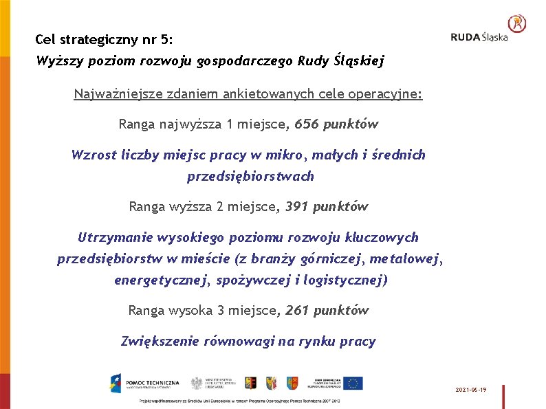 Cel strategiczny nr 5: Wyższy poziom rozwoju gospodarczego Rudy Śląskiej Najważniejsze zdaniem ankietowanych cele