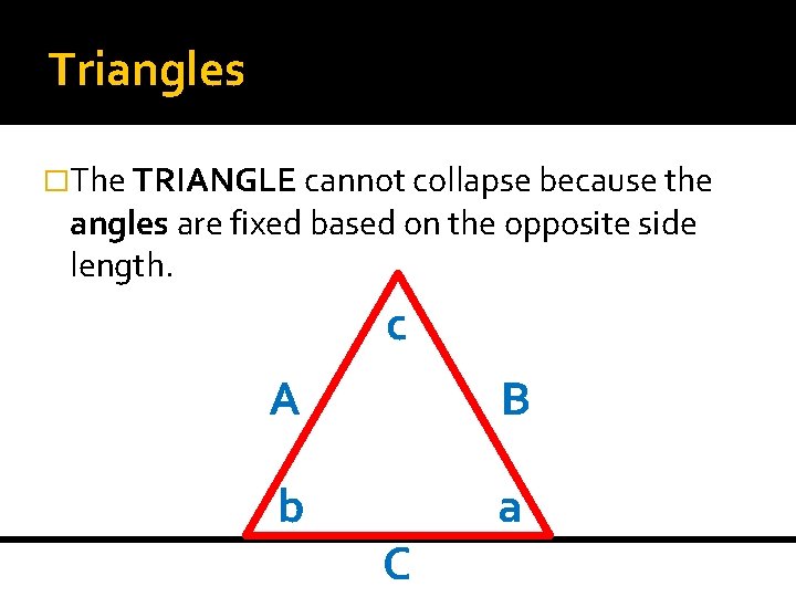 Triangles �The TRIANGLE cannot collapse because the angles are fixed based on the opposite