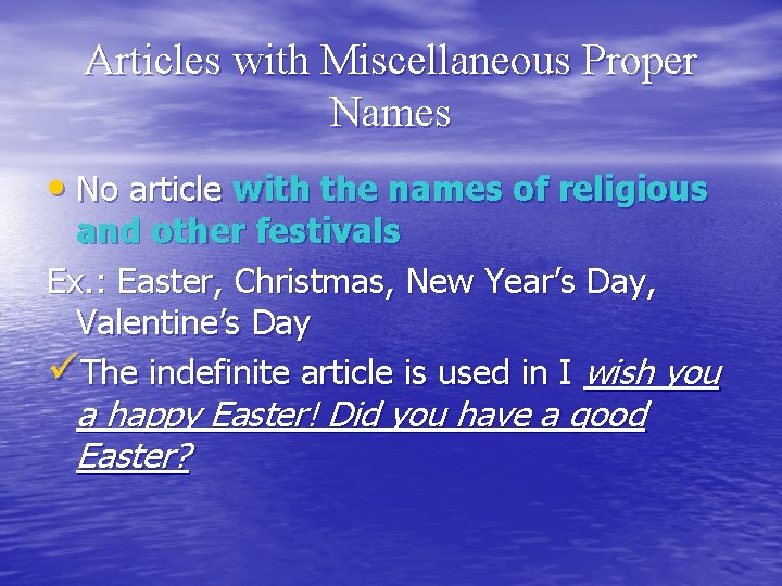 Articles with Miscellaneous Proper Names • No article with the names of religious and