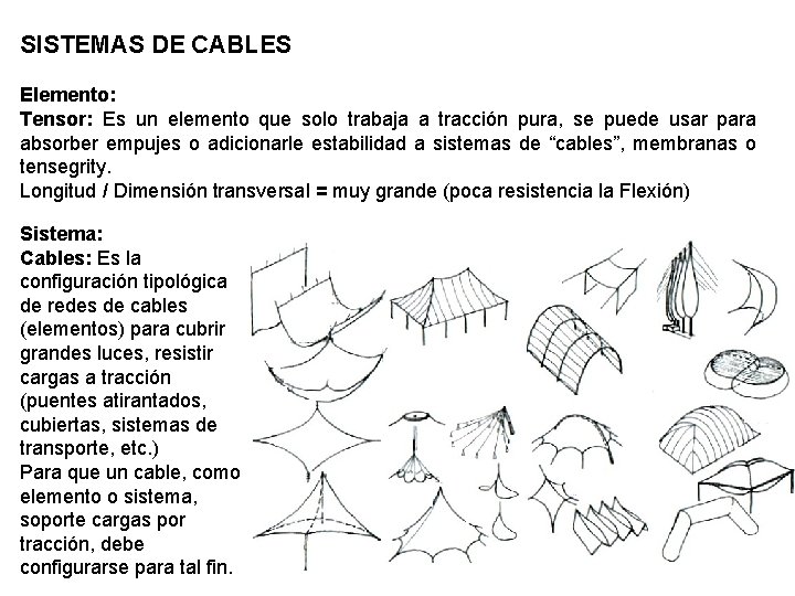 SISTEMAS DE CABLES Elemento: Tensor: Es un elemento que solo trabaja a tracción pura,