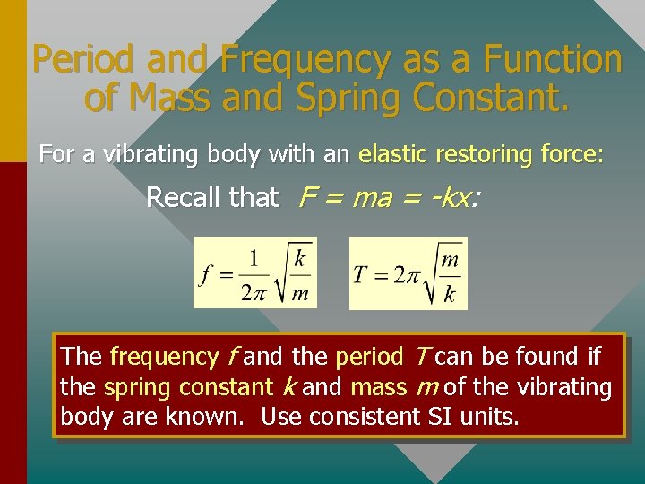 Period and Frequency as a Function of Mass and Spring Constant. For a vibrating