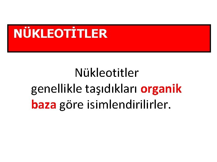 NÜKLEOTİTLER Nükleotitler genellikle taşıdıkları organik baza göre isimlendirilirler. 