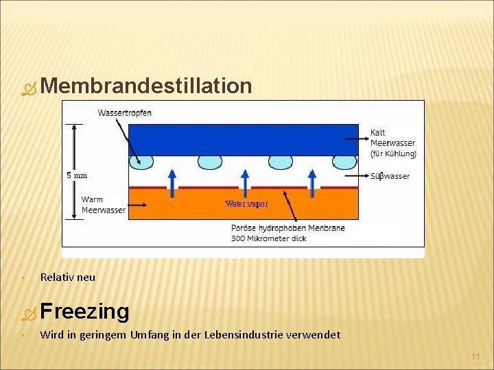  Membrandestillation • Relativ neu Freezing • Wird in geringem Umfang in der Lebensindustrie