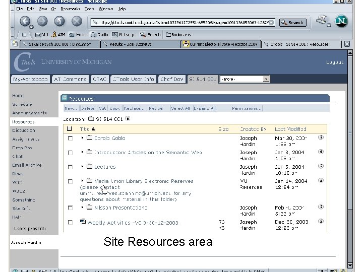 Site Resources area 