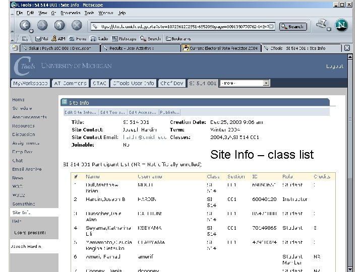 Site Info – class list 