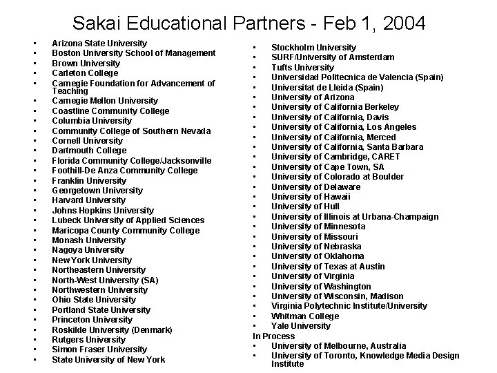 Sakai Educational Partners - Feb 1, 2004 • • • • • • •
